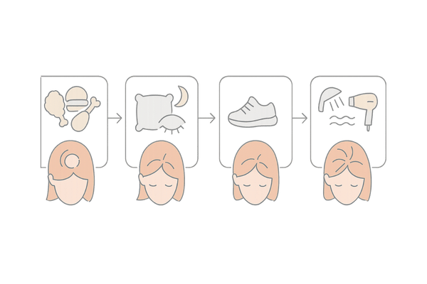 女性のつむじ薄毛の原因|生活習慣が頭皮環境に与える影響(4ステップフロー)