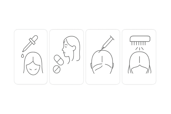 女性のつむじ薄毛治療の選択肢|薬物・注入・レーザー・生活改善の比較イメージ