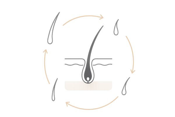 ヘアサイクルの仕組み図｜成長期・退行期・休止期の循環と抜け毛の関係（女性向け）
