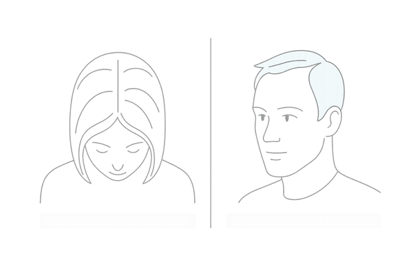 女性の薄毛(FAGA/びまん性)と男性型脱毛症(AGA)の進行パターン比較イラスト