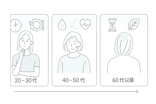年代別に見る女性の薄毛傾向|20–30代・40–50代・60代以降の特徴を3カードで整理