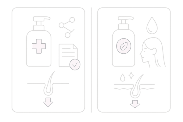 女性の薄毛ケア｜医薬品シャンプーと育毛シャンプー（化粧品）の違い・比較イメージ