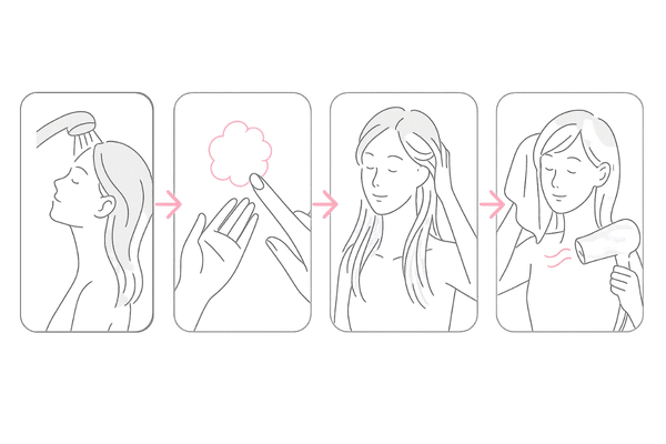 女性の頭皮に優しいシャンプー手順|予洗い~泡洗い~すすぎ~乾かし方の4ステップ