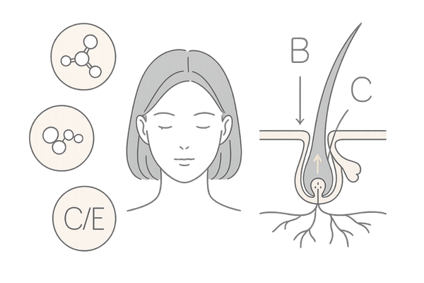 育毛サプリの働きと毛包メカニズム図（女性向け）