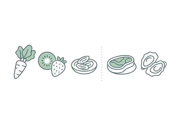 女性の薄毛予防に必要なビタミン・ミネラル食材（緑黄色野菜・果物・ナッツ・赤身肉・牡蠣）