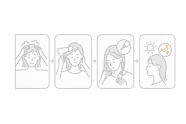 ミノキシジル外用薬の正しい塗布手順（4ステップ）イラスト