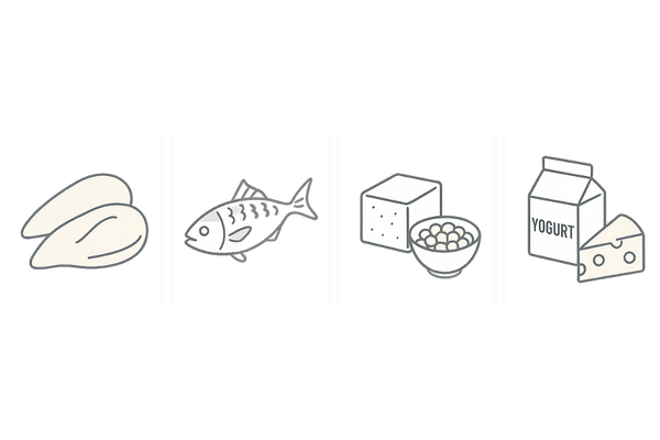 リジンが豊富な食品(肉・魚・大豆・乳)の一覧アイコン|女性の薄毛対策の食事例