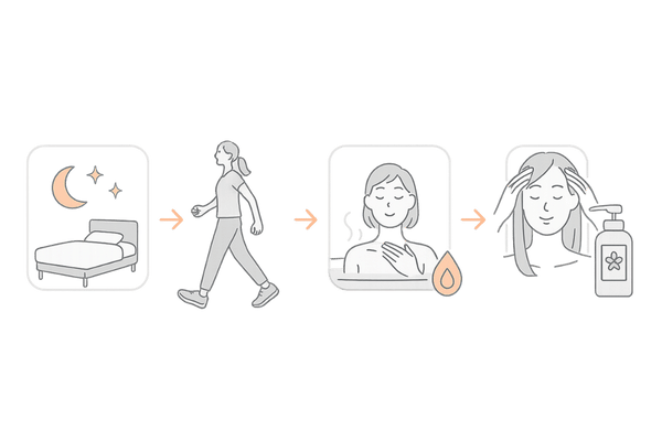 更年期の薄毛進行を遅らせる生活習慣4ステップ｜睡眠・有酸素運動・ストレスケア・やさしいヘアケア