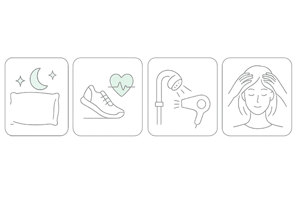 髪を生やす生活習慣4つ|睡眠・運動・正しいシャンプー・頭皮マッサージ(図解・テキストなし)