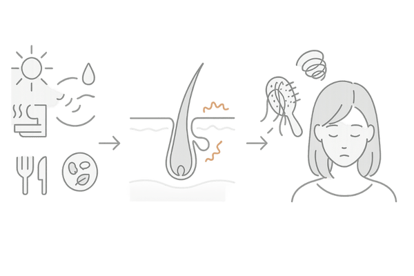 夏ダメージが秋の抜け毛へ|毛包ダメージのメカニズム(女性薄毛)