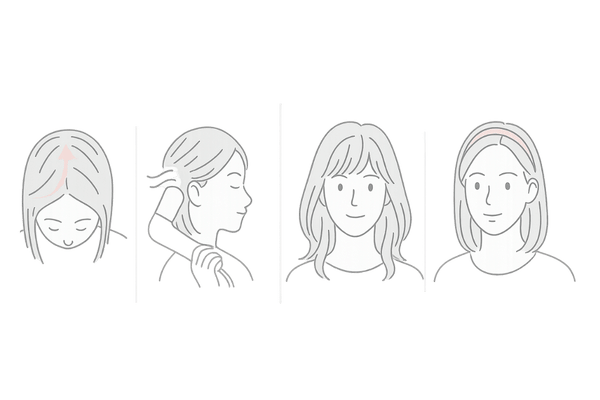 前髪の薄毛を目立たなくするヘアスタイルの工夫|分け目変更・根元立ち上げ・厚め前髪・ヘアピース