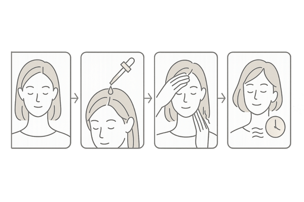 ミノキシジル外用の正しい塗布手順(4ステップ図・女性の頭皮ケア)