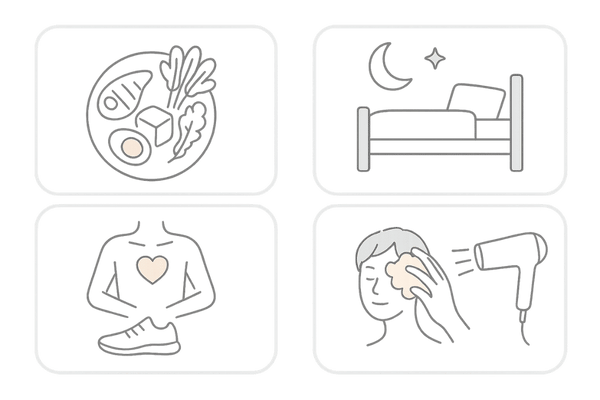 薄毛改善を後押しする生活習慣の見直し(食事・睡眠・ストレス運動・正しいヘアケア)