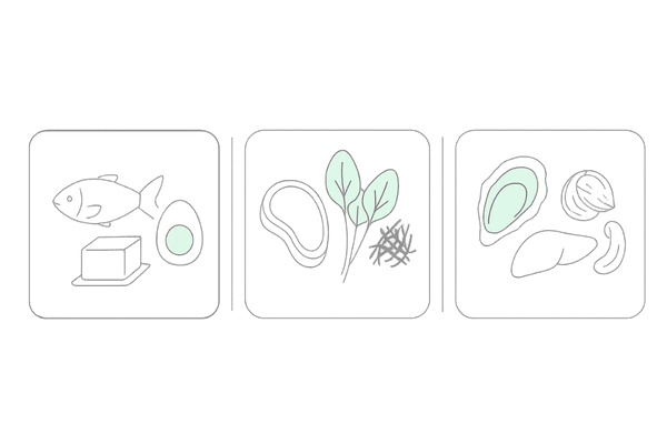 女性の薄毛対策に必要な栄養素イメージ|タンパク質・鉄分・亜鉛の食品例