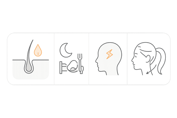 女性の生え際が薄くなる主な原因(ホルモン低下・生活習慣・ストレス・牽引性脱毛)