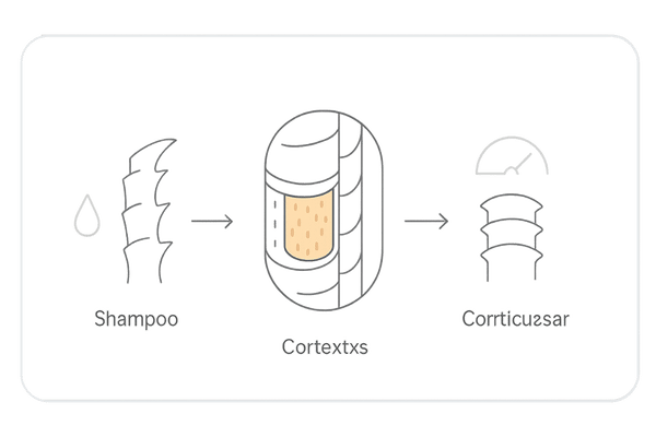 コンディショナーが作用する髪の構造図｜キューティクルを整えて保護するイメージ（女性向け）