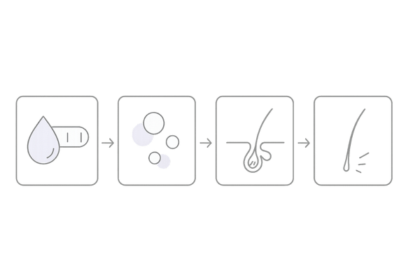 鉄欠乏性貧血が髪に与える影響フロー｜酸素不足→髪が細くなる→抜け毛増加