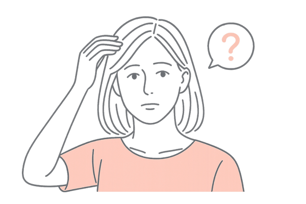 女性が髪の変化に気付く瞬間の線画イラスト