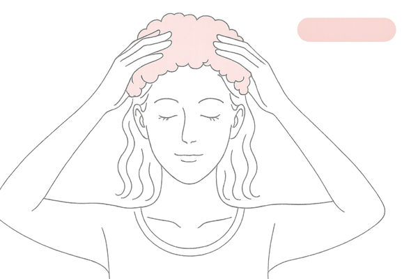 指の腹で優しく頭皮を洗う女性の線画イラスト
