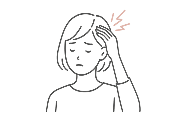 抗がん剤開始後の頭皮のピリピリ感を示す女性の線画イラスト