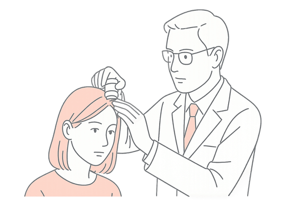 ダーモスコープで頭皮と毛穴を診る検査シーンのイラスト