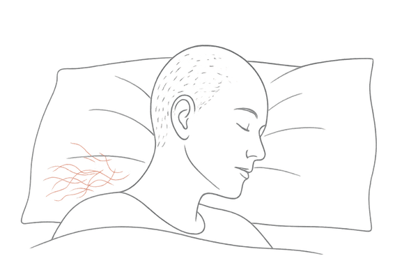 枕に抜け毛が残っている様子を描いた線画イラスト