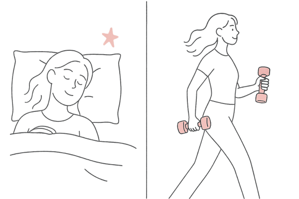 良質な睡眠と適度な運動を示す女性のイラスト