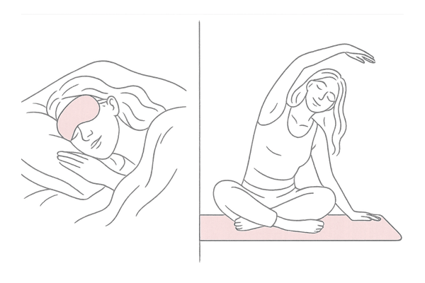 良質な睡眠とヨガでストレスを和らげる様子のイラスト