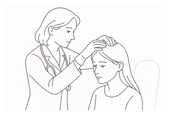 皮膚科医が頭皮を視診・触診しているイメージイラスト