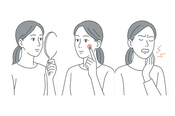 セルフチェック手順を示す3コマイラスト