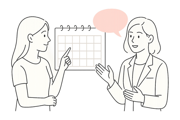 医師に相談するタイミングを示す女性のイラスト