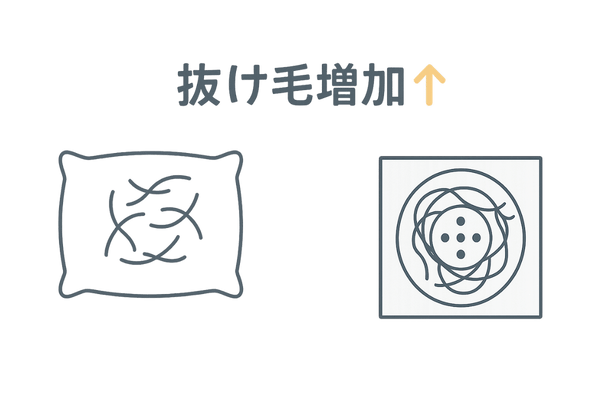 枕と排水溝の抜け毛増加イラスト