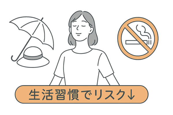 紫外線対策・ストレス管理・禁煙を示すライフスタイルイラスト