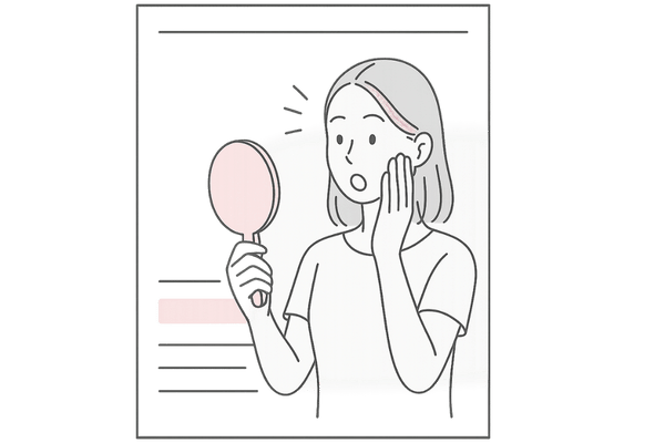 鏡で分け目の薄毛に気づく女性