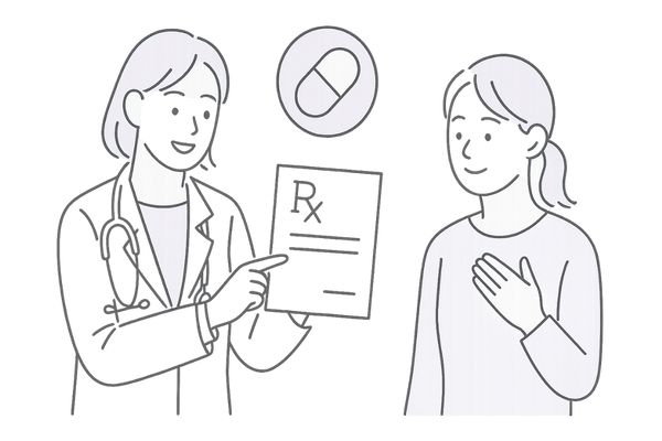 医師と患者が副作用の少ない薬への切り替えを相談するイラスト