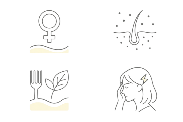 女性の抜け毛の主な原因4つ｜ホルモン低下・頭皮環境悪化・栄養不足/血行不良・ストレス