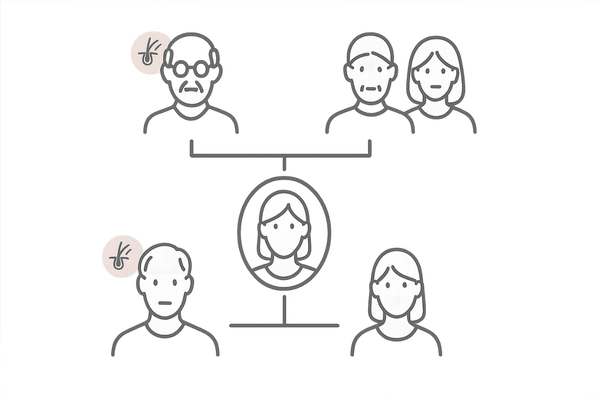 家系図で示した女性薄毛の遺伝リスクイメージ
