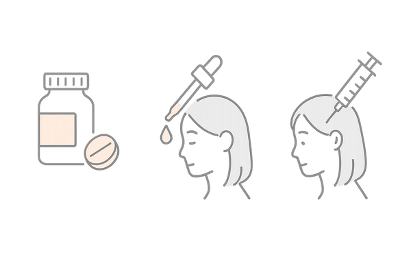 女性の薄毛治療オプション(内服薬・外用薬ミノキシジル・注入治療)イラスト