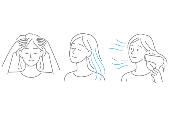 女性のつむじ薄毛対策:正しいシャンプー&ドライの3ステップ(洗う・すすぐ・乾かす)