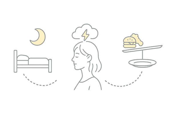女性ホルモンを乱す生活習慣のイメージ|睡眠不足・ストレス・偏った食事と髪への影響