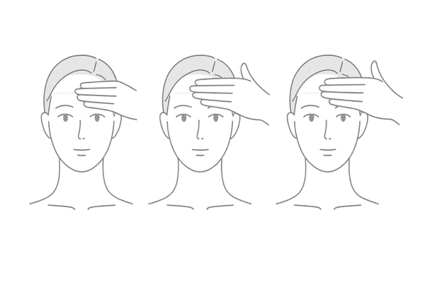 おでこの広さセルフチェック｜眉から生え際までの指本数の目安（女性の生え際薄毛）