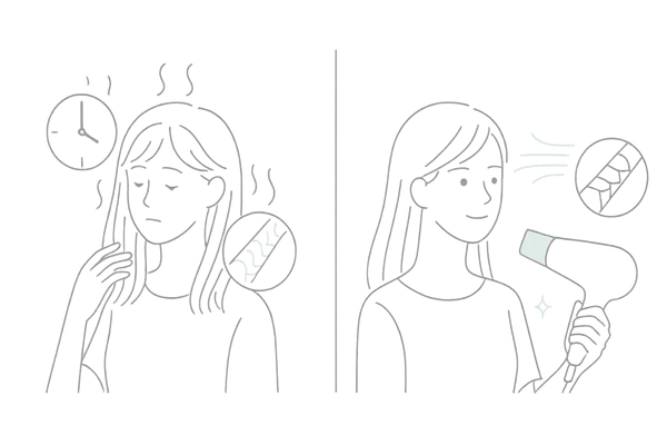 自然乾燥とドライヤー乾燥の違い|キューティクルと頭皮環境の比較