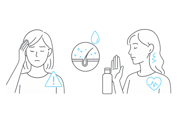 女性用育毛剤の副作用と対処イメージ｜かゆみ・乾燥フケ・頭痛のサインと使用中止の目安
