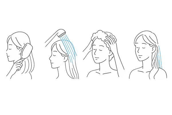 薄毛予防に役立つ正しいシャンプー手順4ステップ（女性向けイメージ）