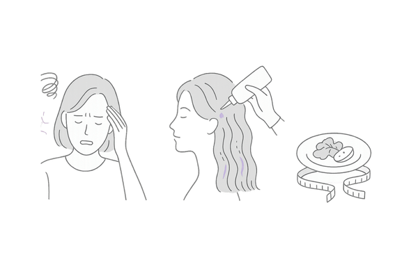 40代女性に多い抜け毛要因のイメージ｜ストレス・ヘアダメージ・栄養不足