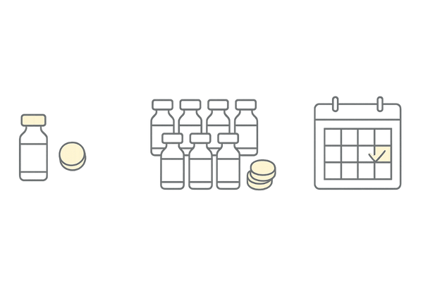 HARG療法の費用と通院回数の目安イメージ(1回施術/6回コース/月1×6ヶ月)