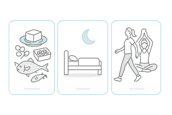 DHT生成を抑える生活習慣の3ポイント(食事・睡眠・運動/ストレスケア)イメージ