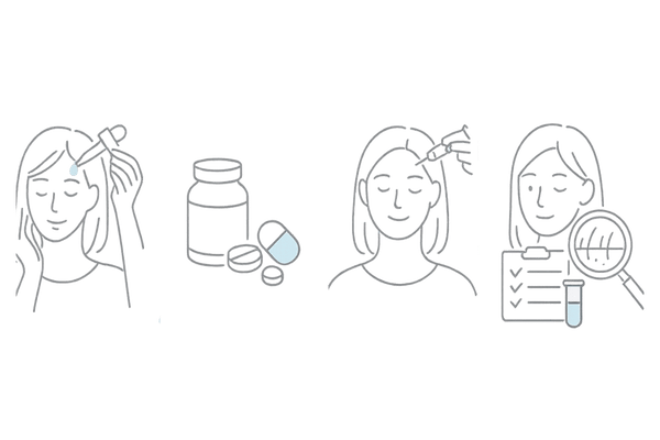 女性専門クリニックの前髪薄毛治療イメージ|外用薬・サプリ・注入療法・検査