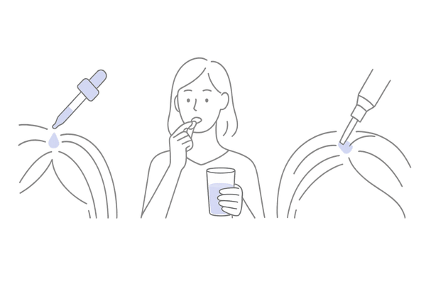 女性の薄毛治療の選択肢イメージ（外用薬・内服薬・頭皮注入治療の比較）