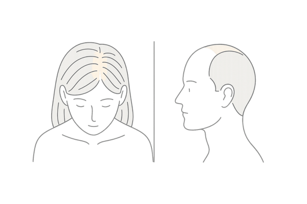 女性の薄毛（FAGA）の特徴とAGAとの違いが一目で分かる比較イラスト｜びまん性パターンの可視化
